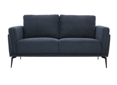 Design-Sofa mit 2 Plätzen aus dunkelblauem strukturiertem Samteffektstoff und schwarzem Metall MOSCO