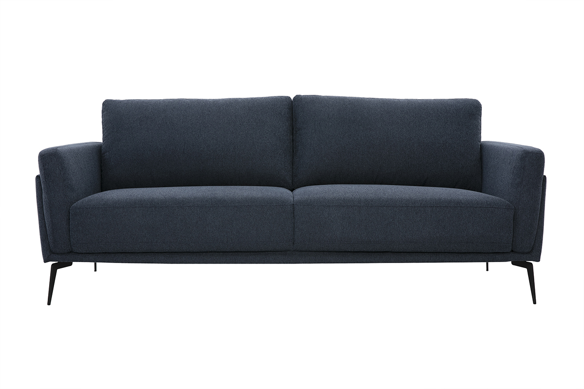 Design-Sofa mit 3 Pltzen aus dunkelblauem samtigem und strukturiertem Stoff und schwarzem Metall MOSCO
