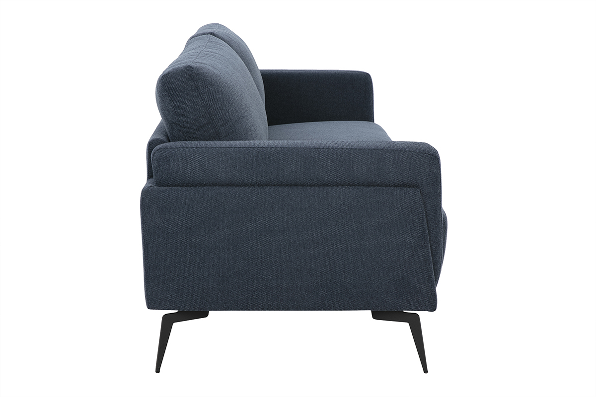 Design-Sofa mit 3 Pltzen aus dunkelblauem samtigem und strukturiertem Stoff und schwarzem Metall MOSCO