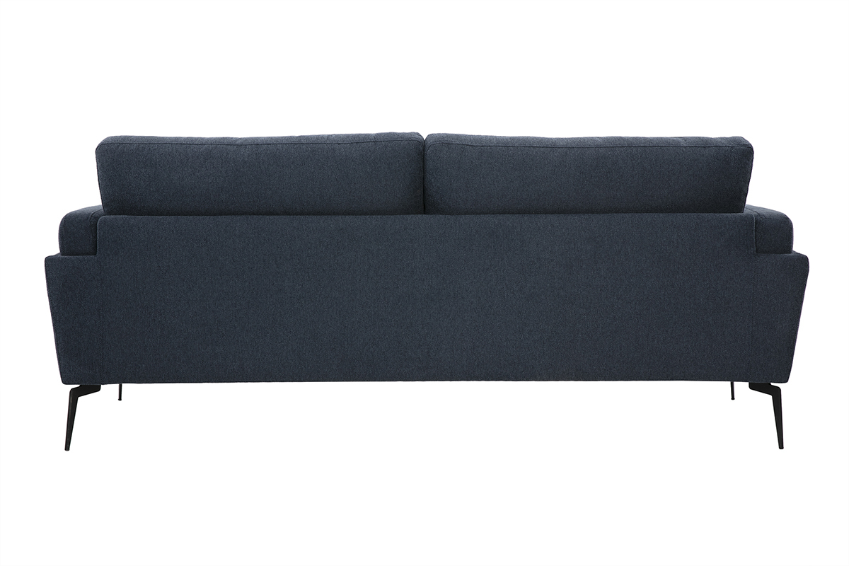 Design-Sofa mit 3 Pltzen aus dunkelblauem samtigem und strukturiertem Stoff und schwarzem Metall MOSCO