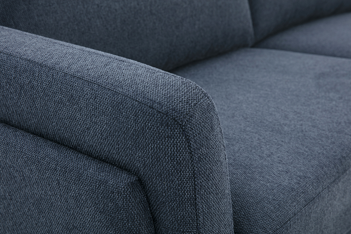 Design-Sofa mit 3 Pltzen aus dunkelblauem samtigem und strukturiertem Stoff und schwarzem Metall MOSCO