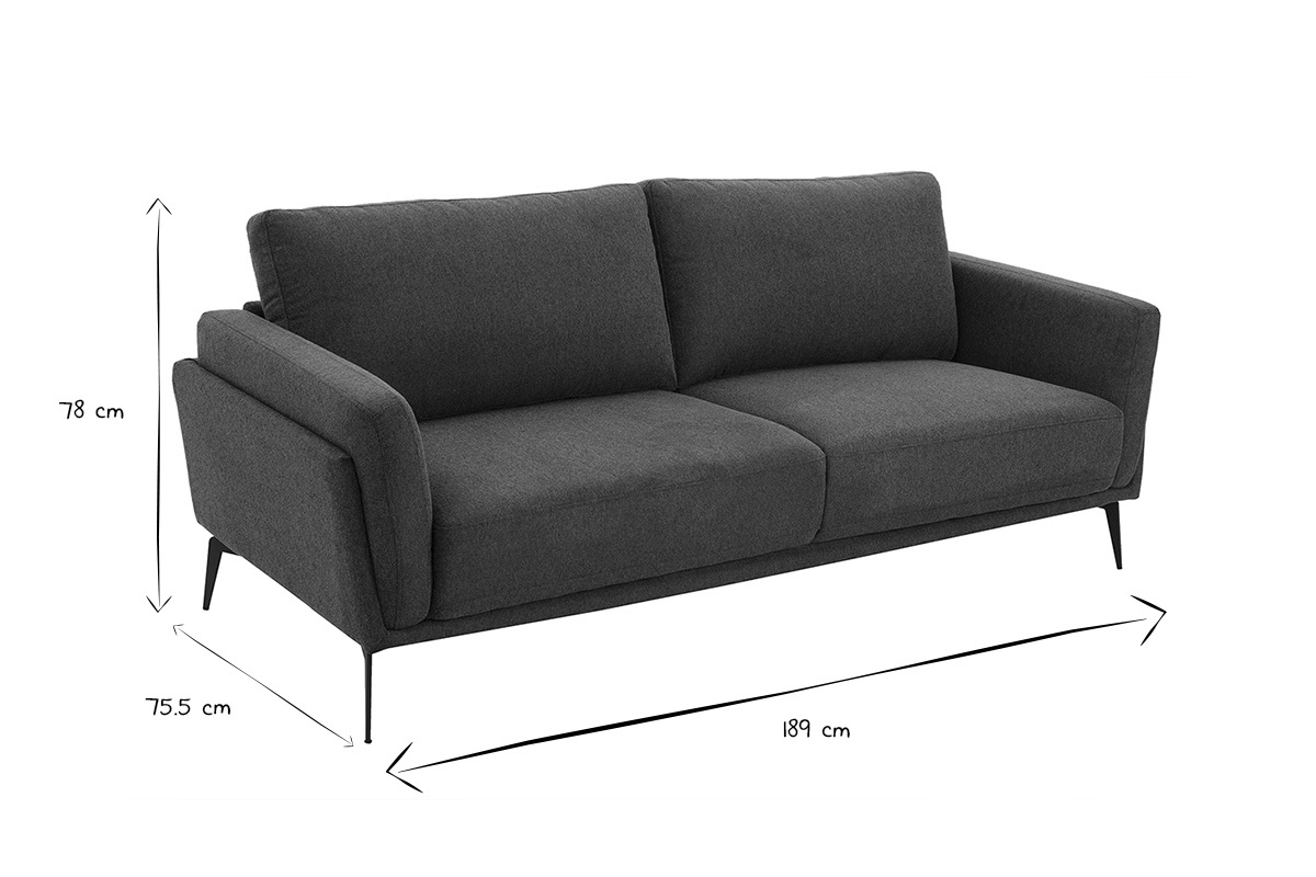 Design-Sofa mit 3 Pltzen aus dunkelblauem samtigem und strukturiertem Stoff und schwarzem Metall MOSCO