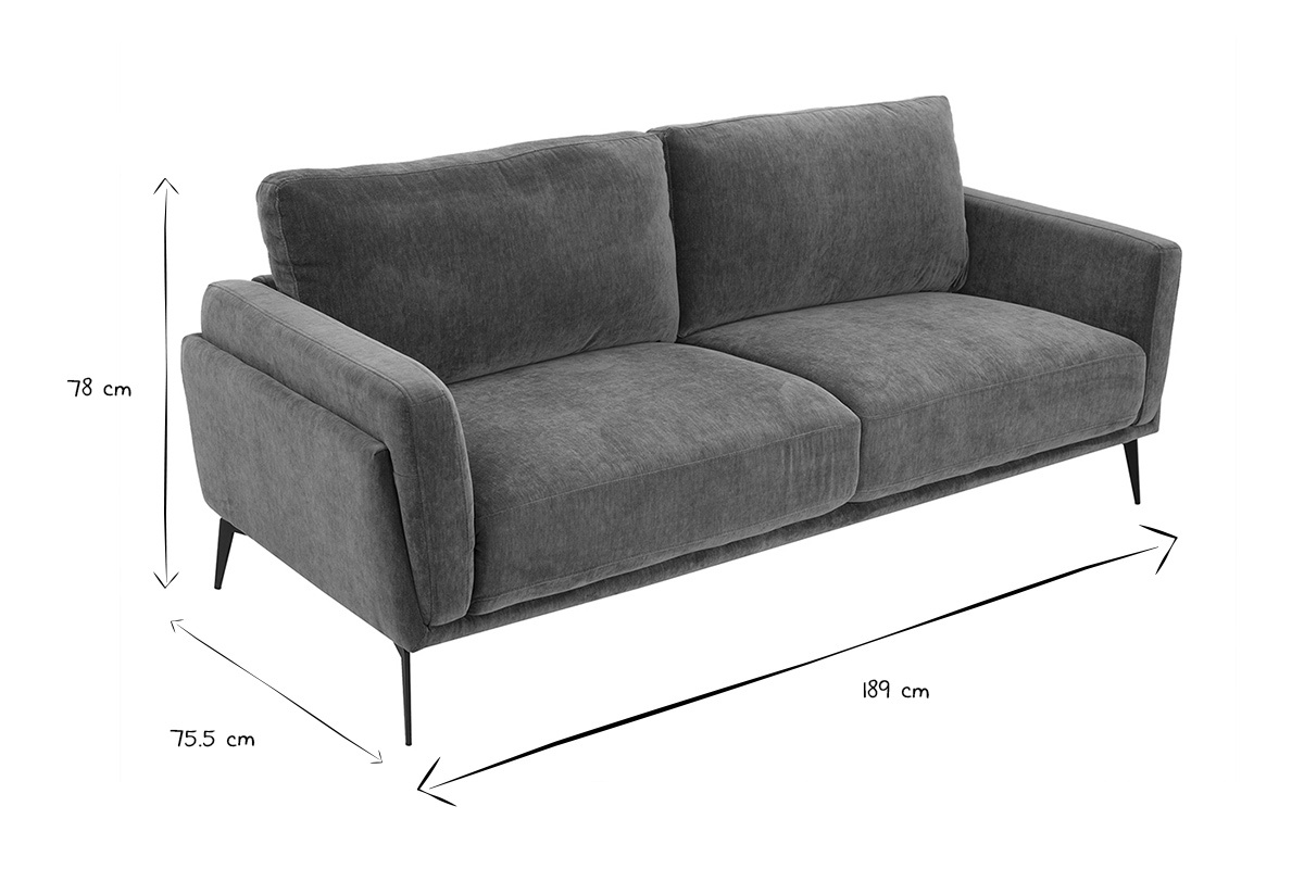 Design-Sofa mit 3 Pltzen aus khakifarbenem Samteffekt-Gewebe und schwarzem Metall MOSCO