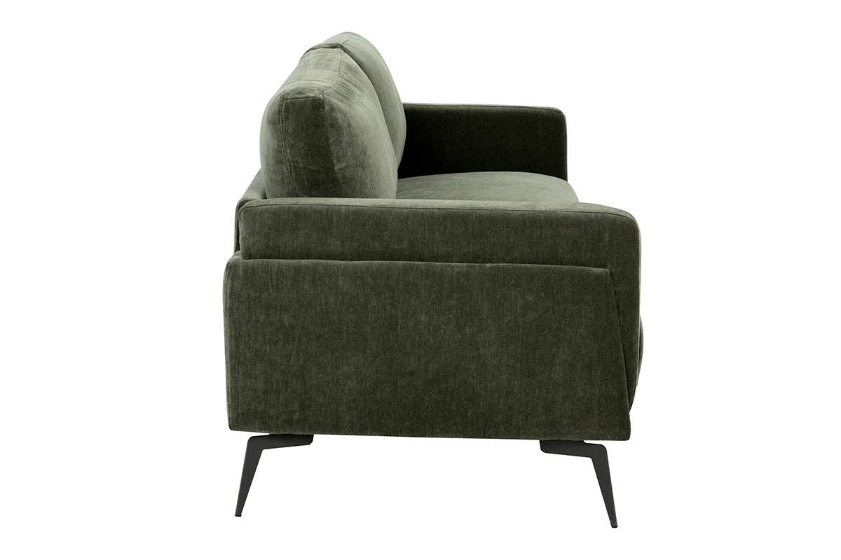 Design-Sofa mit 3 Pltzen aus khakifarbenem Samteffekt-Gewebe und schwarzem Metall MOSCO