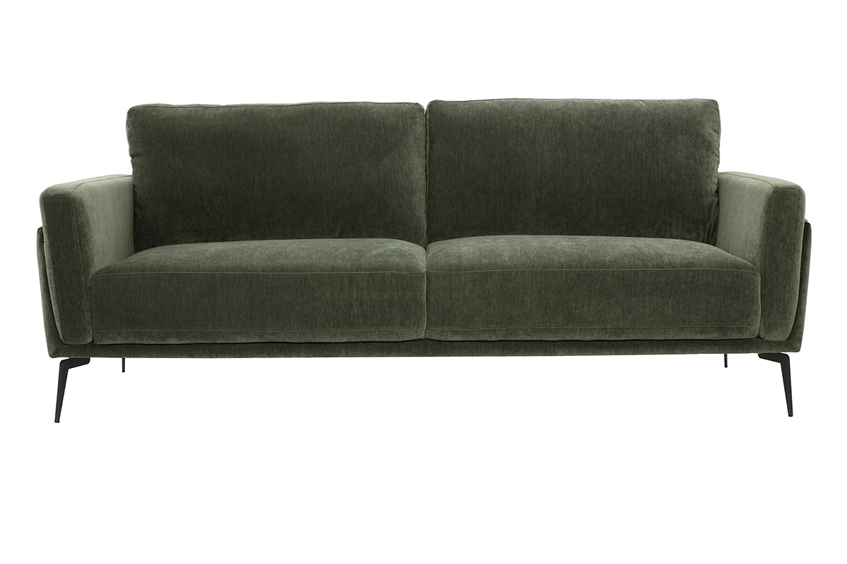 Design-Sofa mit 3 Pltzen aus khakifarbenem Samteffekt-Gewebe und schwarzem Metall MOSCO