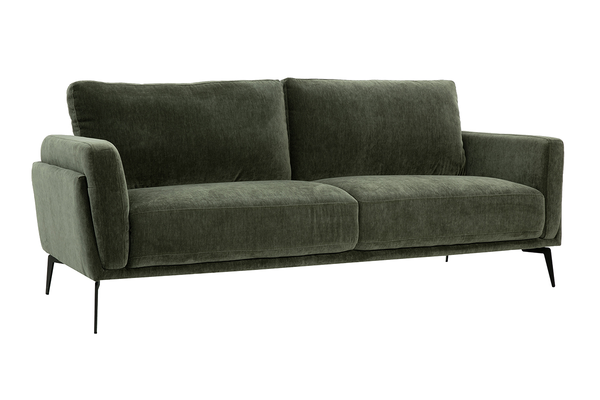 Design-Sofa mit 3 Pltzen aus khakifarbenem Samteffekt-Gewebe und schwarzem Metall MOSCO