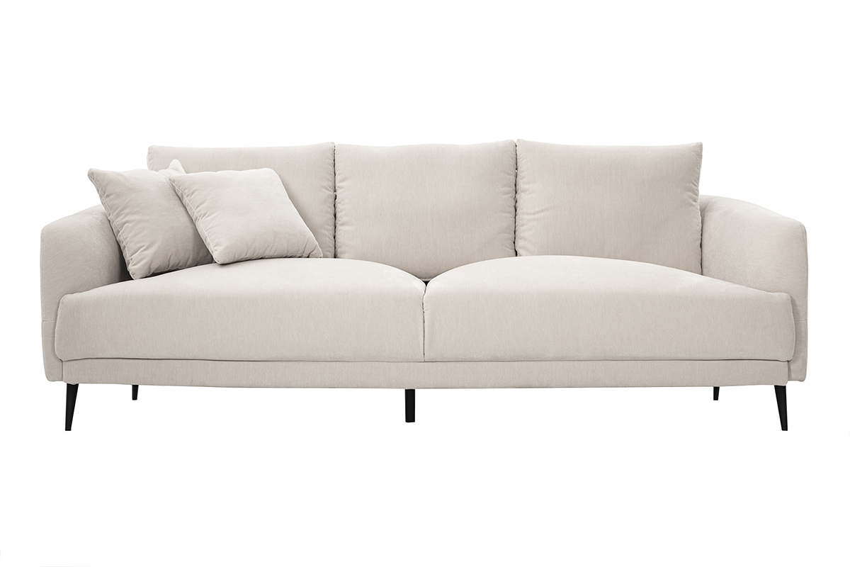 Design-Sofa mit 3 Pltzen in beige-velours-Effektgewebe und schwarzem Metall JERRY