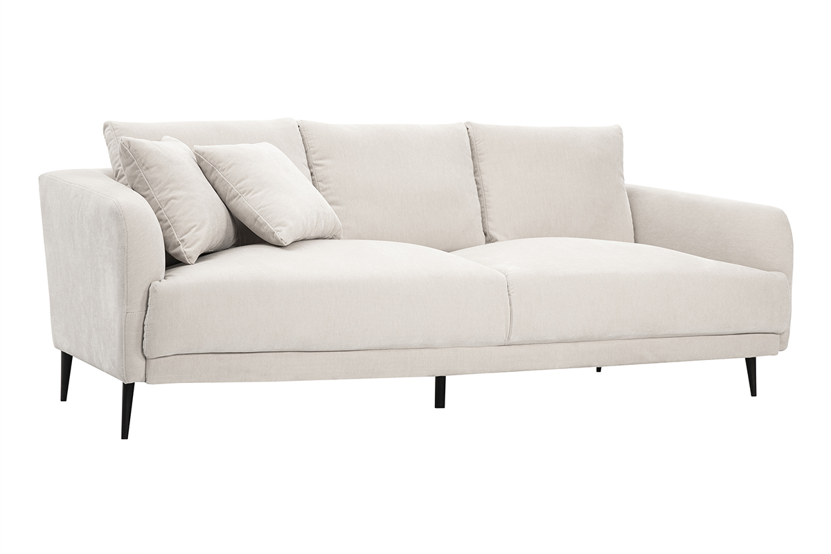 Design-Sofa mit 3 Pltzen in beige-velours-Effektgewebe und schwarzem Metall JERRY