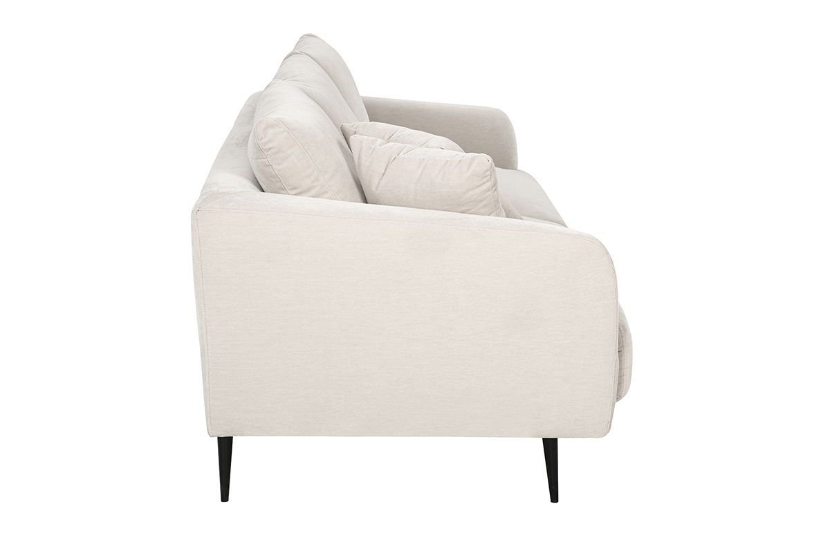 Design-Sofa mit 3 Pltzen in beige-velours-Effektgewebe und schwarzem Metall JERRY