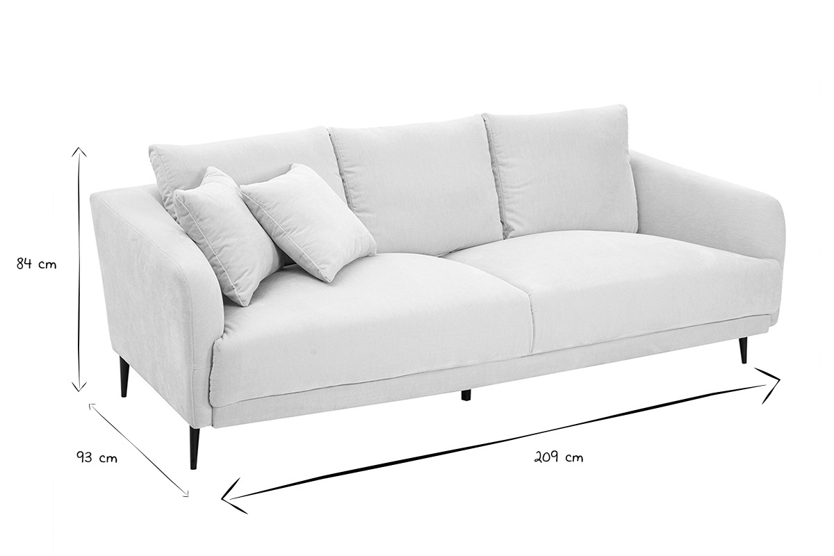 Design-Sofa mit 3 Pltzen in beige-velours-Effektgewebe und schwarzem Metall JERRY