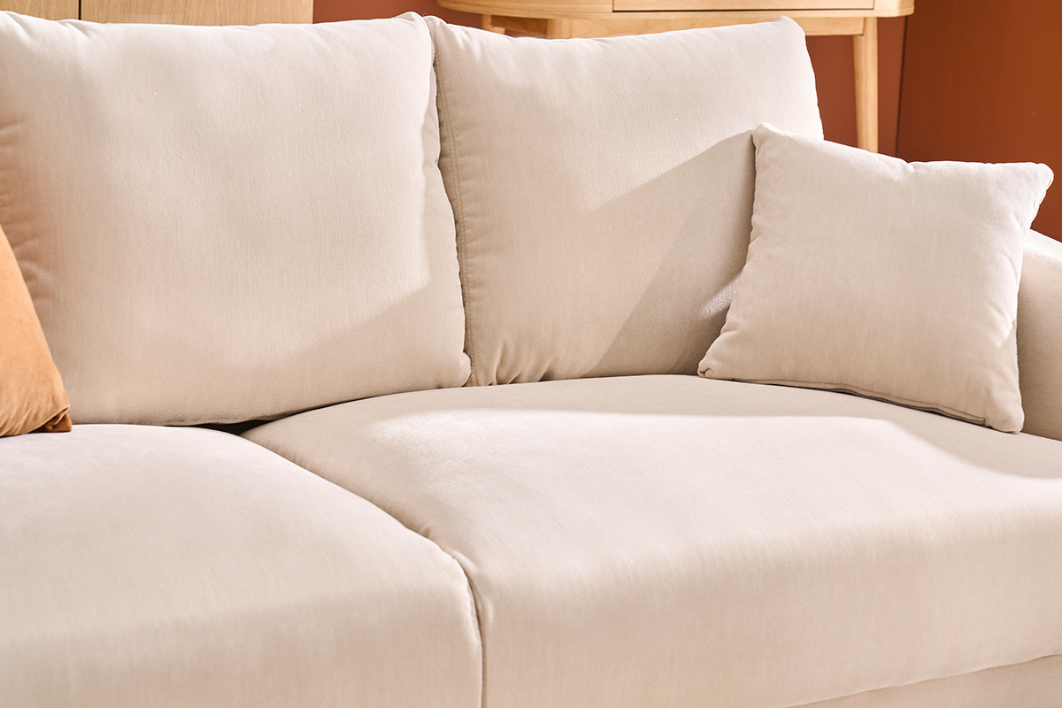 Design-Sofa mit 3 Pltzen in beige-velours-Effektgewebe und schwarzem Metall JERRY