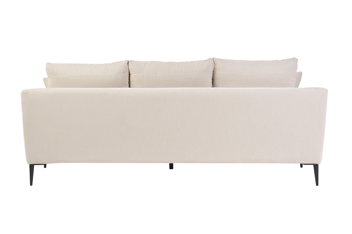 Design-Sofa mit 3 Pltzen in beige-velours-Effektgewebe und schwarzem Metall JERRY