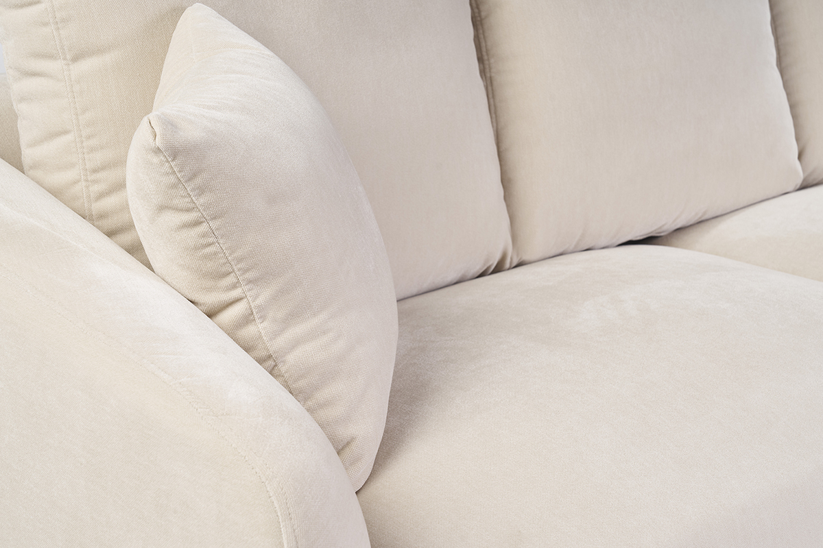 Design-Sofa mit 3 Pltzen in beige-velours-Effektgewebe und schwarzem Metall JERRY