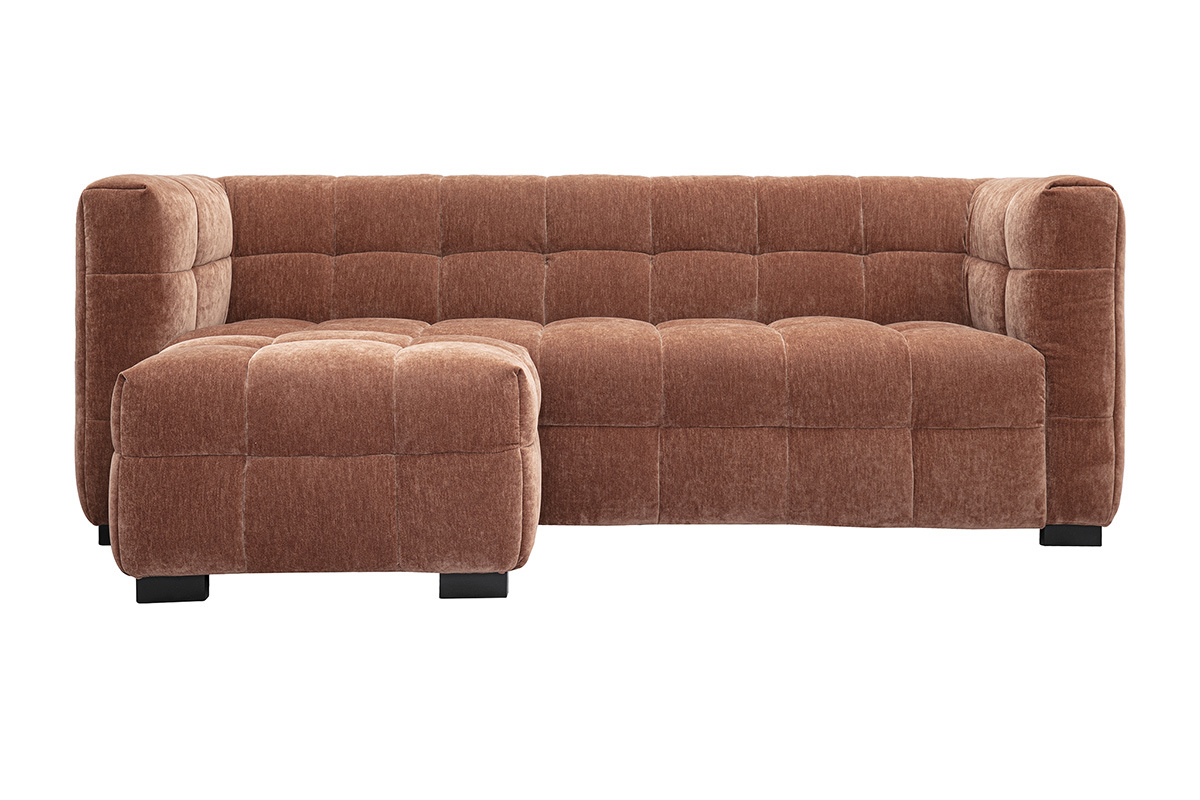 Design-Sofa mit 3 Pltzen und Hocker aus samtigem braunem Veloursstoff CORTO