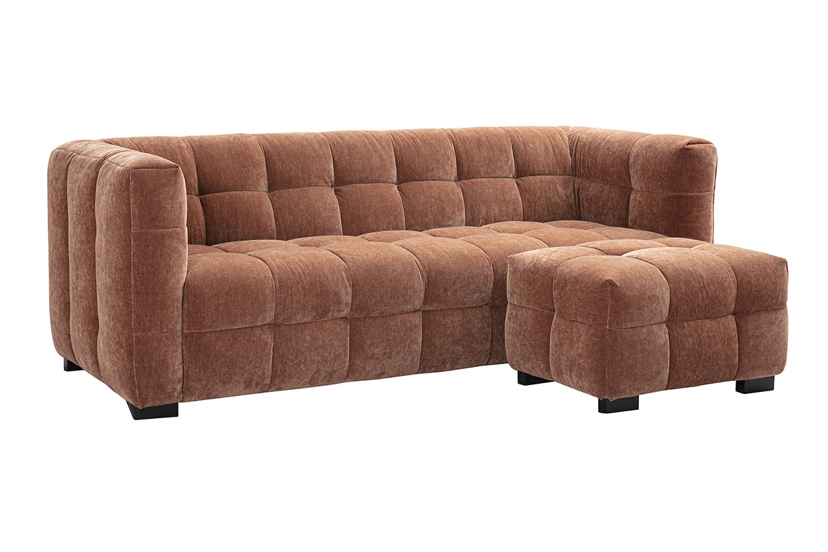 Design-Sofa mit 3 Pltzen und Hocker aus samtigem braunem Veloursstoff CORTO