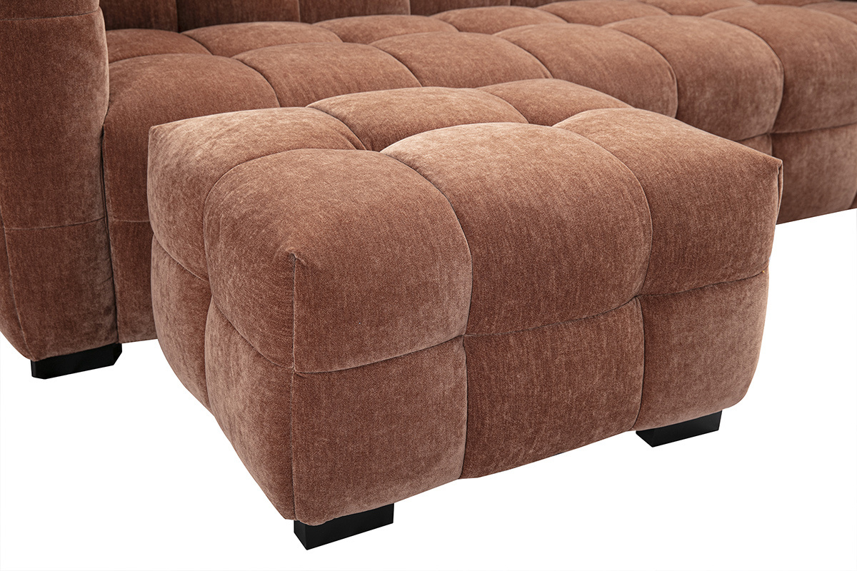 Design-Sofa mit 3 Pltzen und Hocker aus samtigem braunem Veloursstoff CORTO