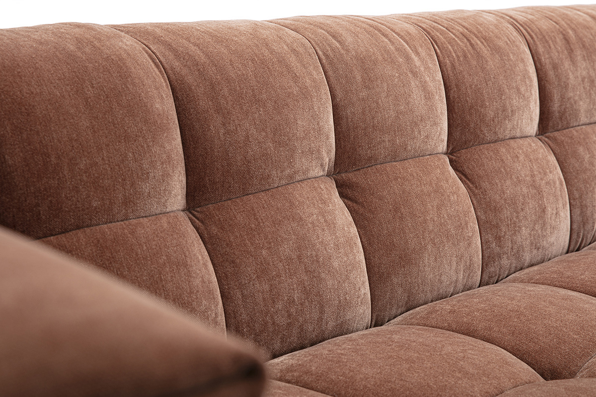 Design-Sofa mit 3 Pltzen und Hocker aus samtigem braunem Veloursstoff CORTO