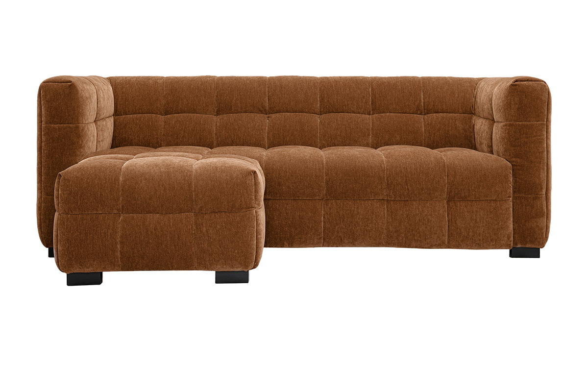Design-Sofa mit 3 Pltzen und Hocker aus samtigem braunem Veloursstoff CORTO