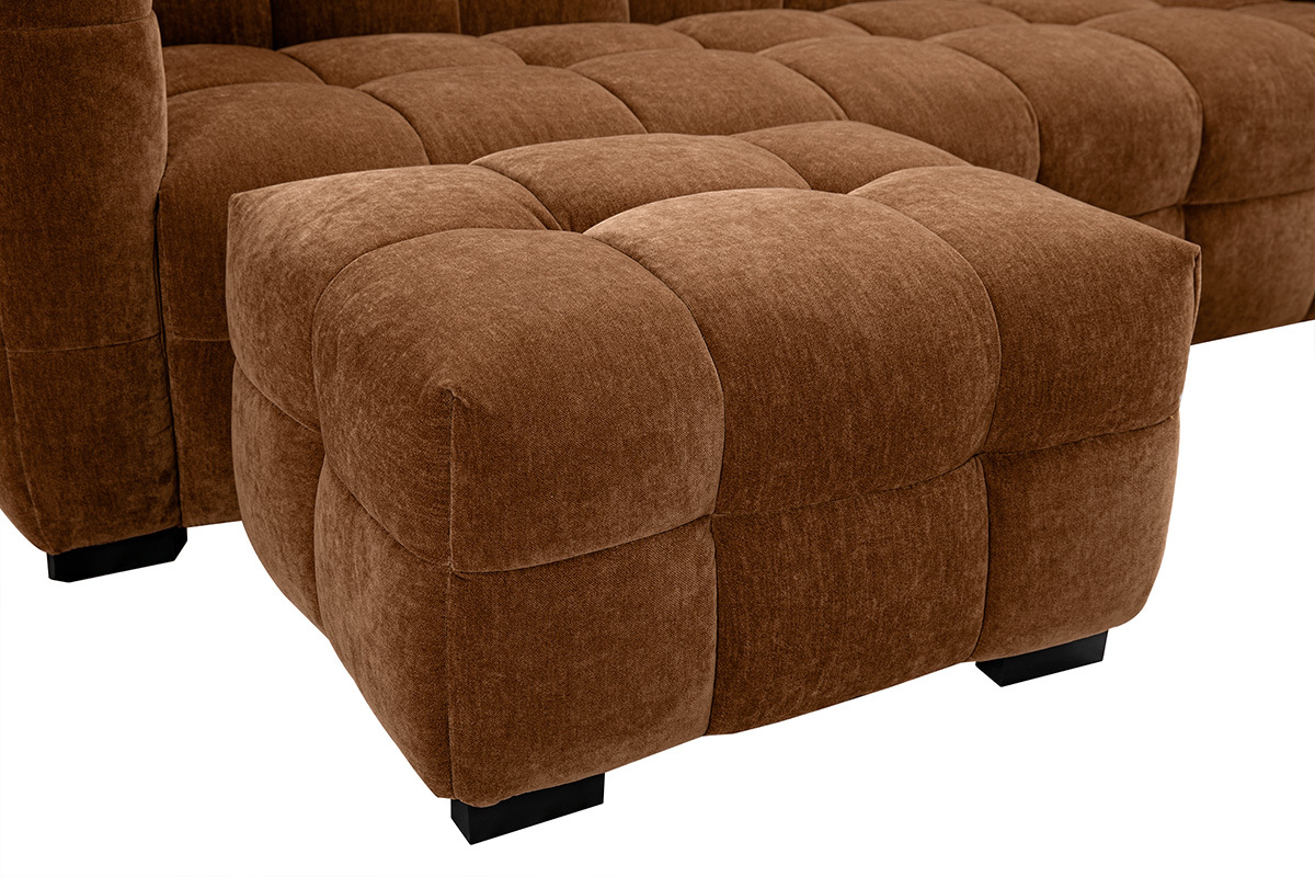 Design-Sofa mit 3 Pltzen und Hocker aus samtigem braunem Veloursstoff CORTO