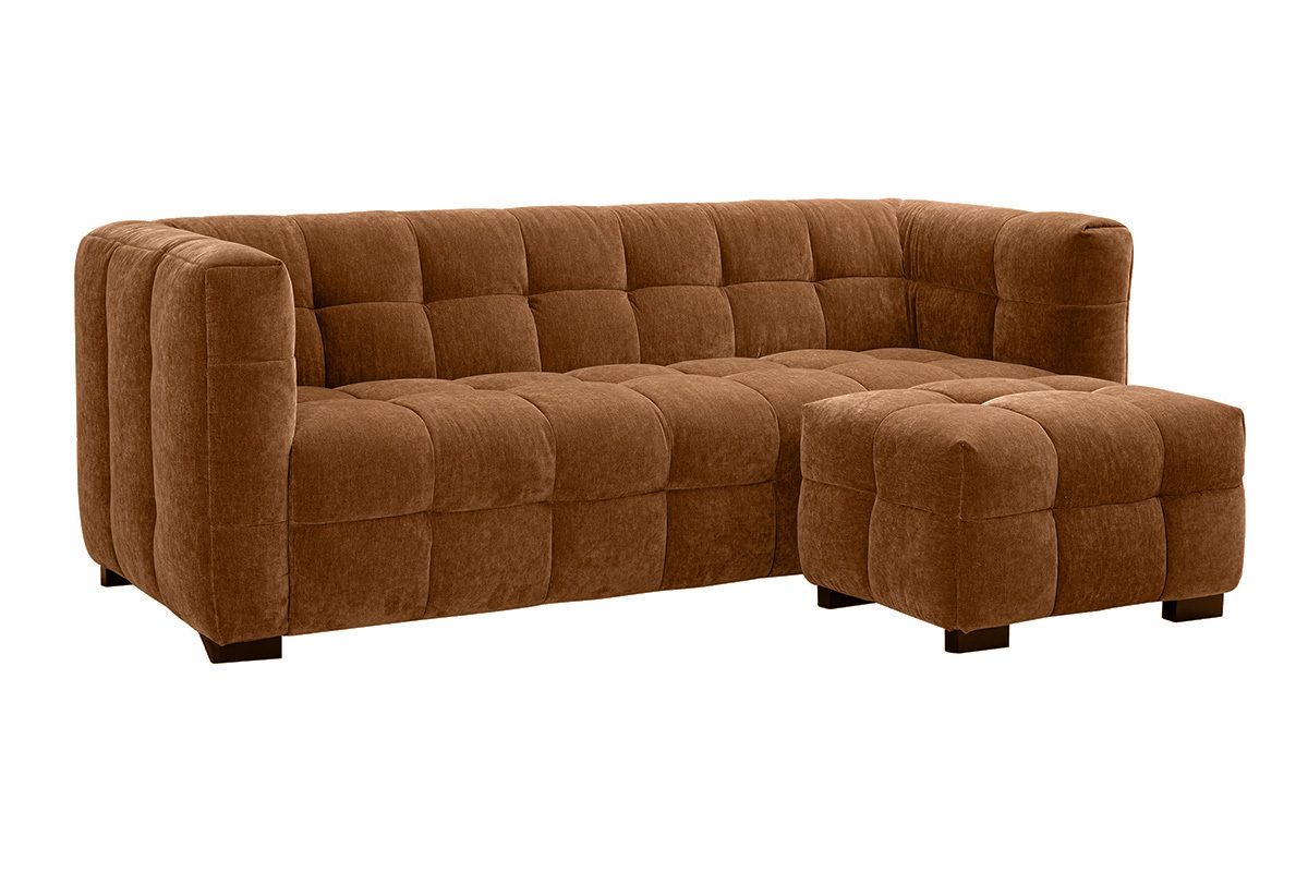 Design-Sofa mit 3 Pltzen und Hocker aus samtigem braunem Veloursstoff CORTO