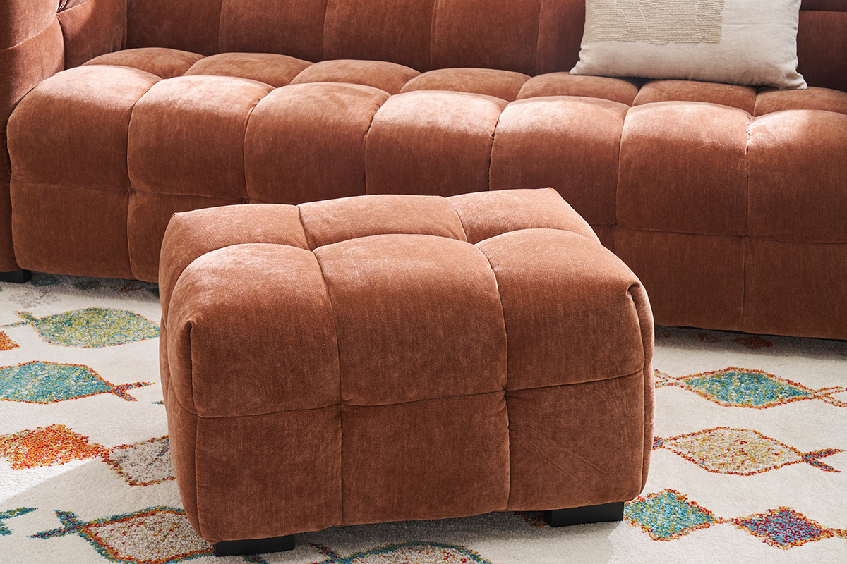Design-Sofa mit 3 Pltzen und Hocker aus samtigem Rostbraun Veloursstoff CORTO