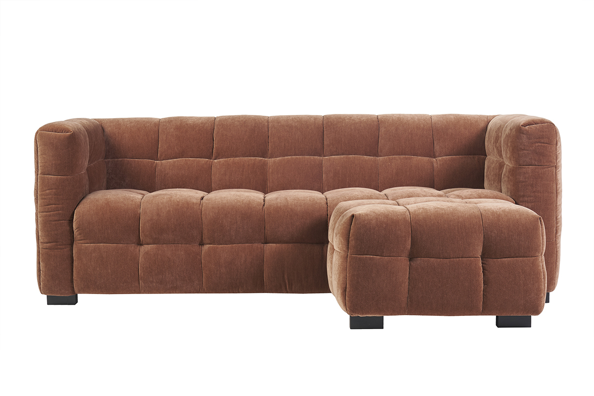 Design-Sofa mit 3 Pltzen und Hocker aus samtigem Rostbraun Veloursstoff CORTO