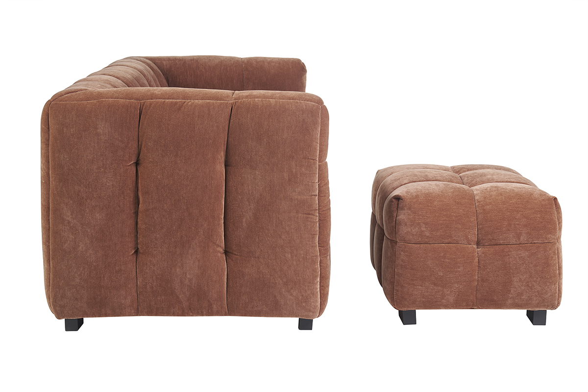 Design-Sofa mit 3 Pltzen und Hocker aus samtigem Rostbraun Veloursstoff CORTO