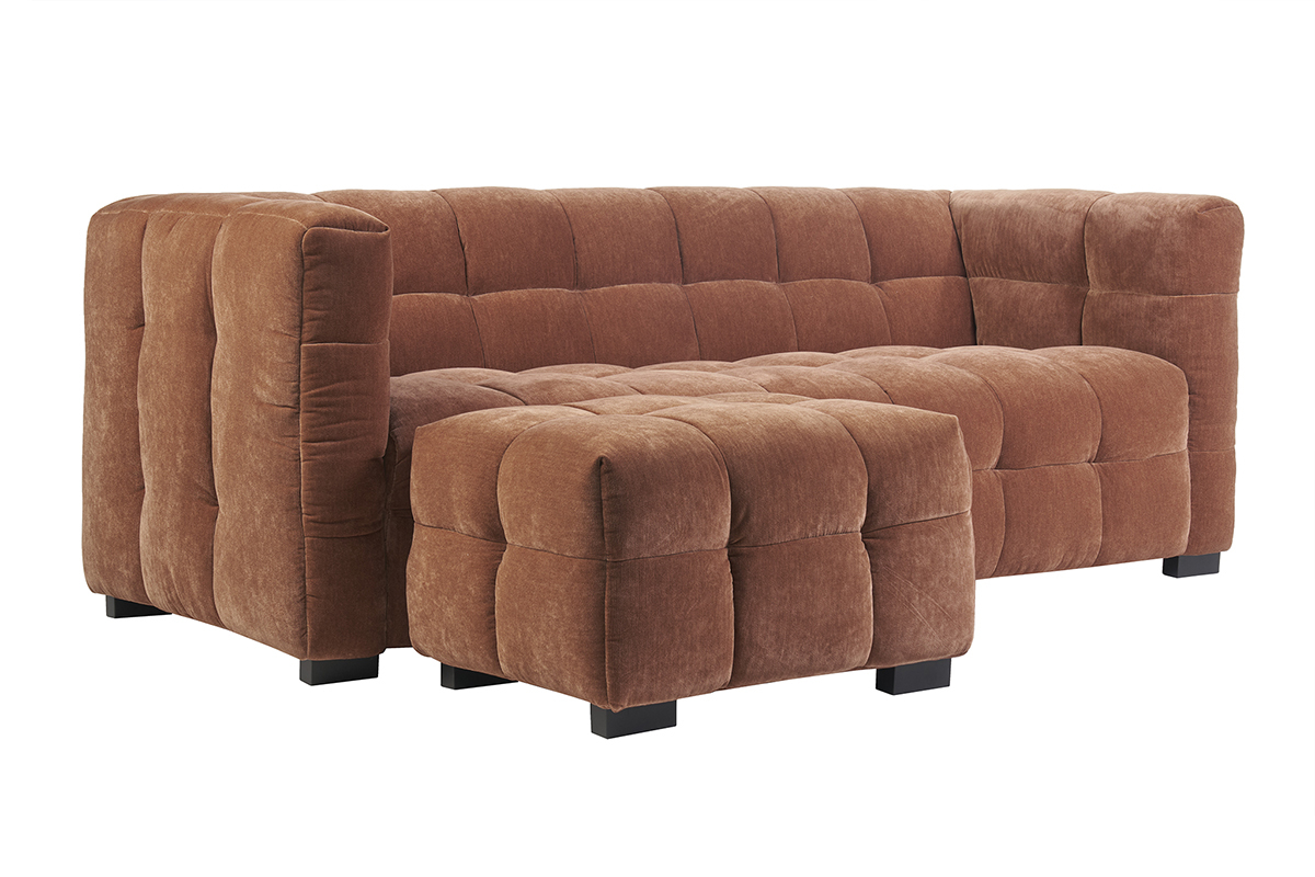 Design-Sofa mit 3 Pltzen und Hocker aus samtigem Rostbraun Veloursstoff CORTO