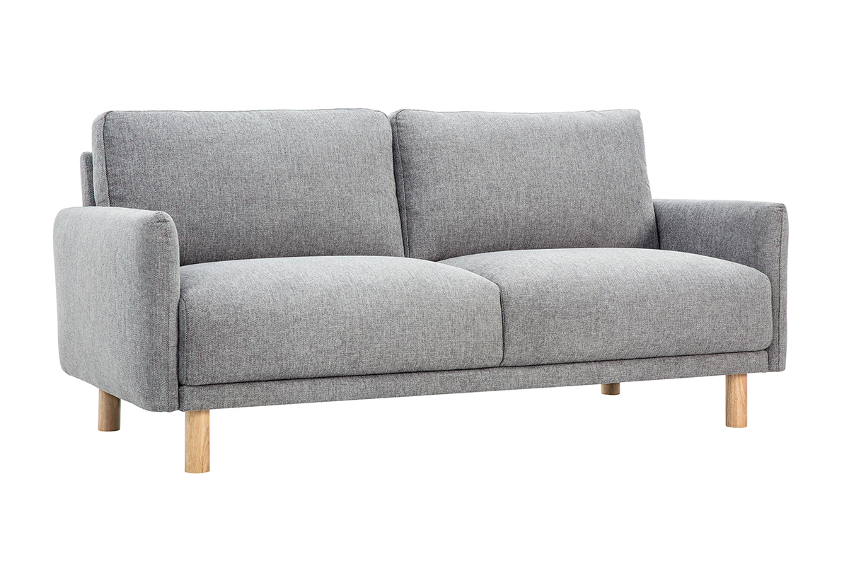 3-Sitzer Sofa, grauer Samt-Effekt-Stoff, helle Holzf��e, 3/4 Ansicht.