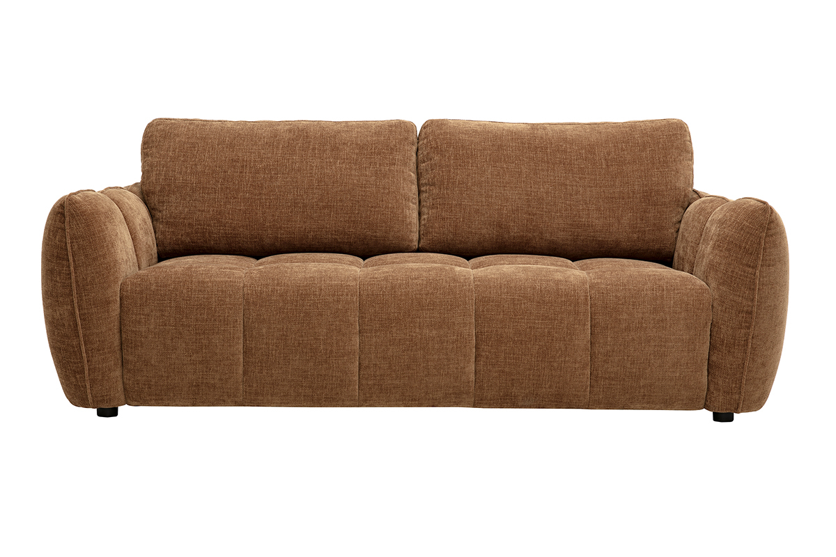 3-Sitzer-Designer-Sofa aus Stoff mit strukturierter Samtoptik in verbranntem Erdfarbton, Frontansicht