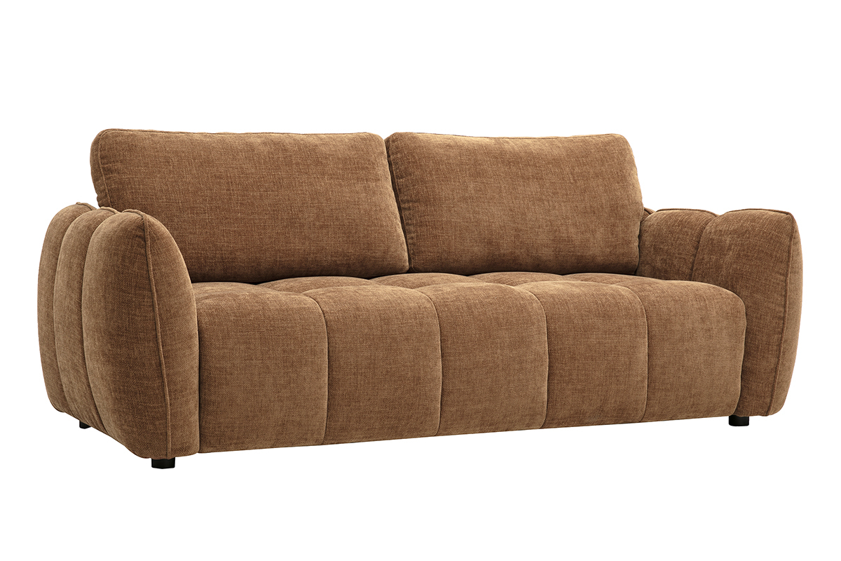 Design-Sofa f�r 3 Personen aus Stoff mit strukturierter Samtoptik in gebrannter Erde, in 3/4-Ansicht.