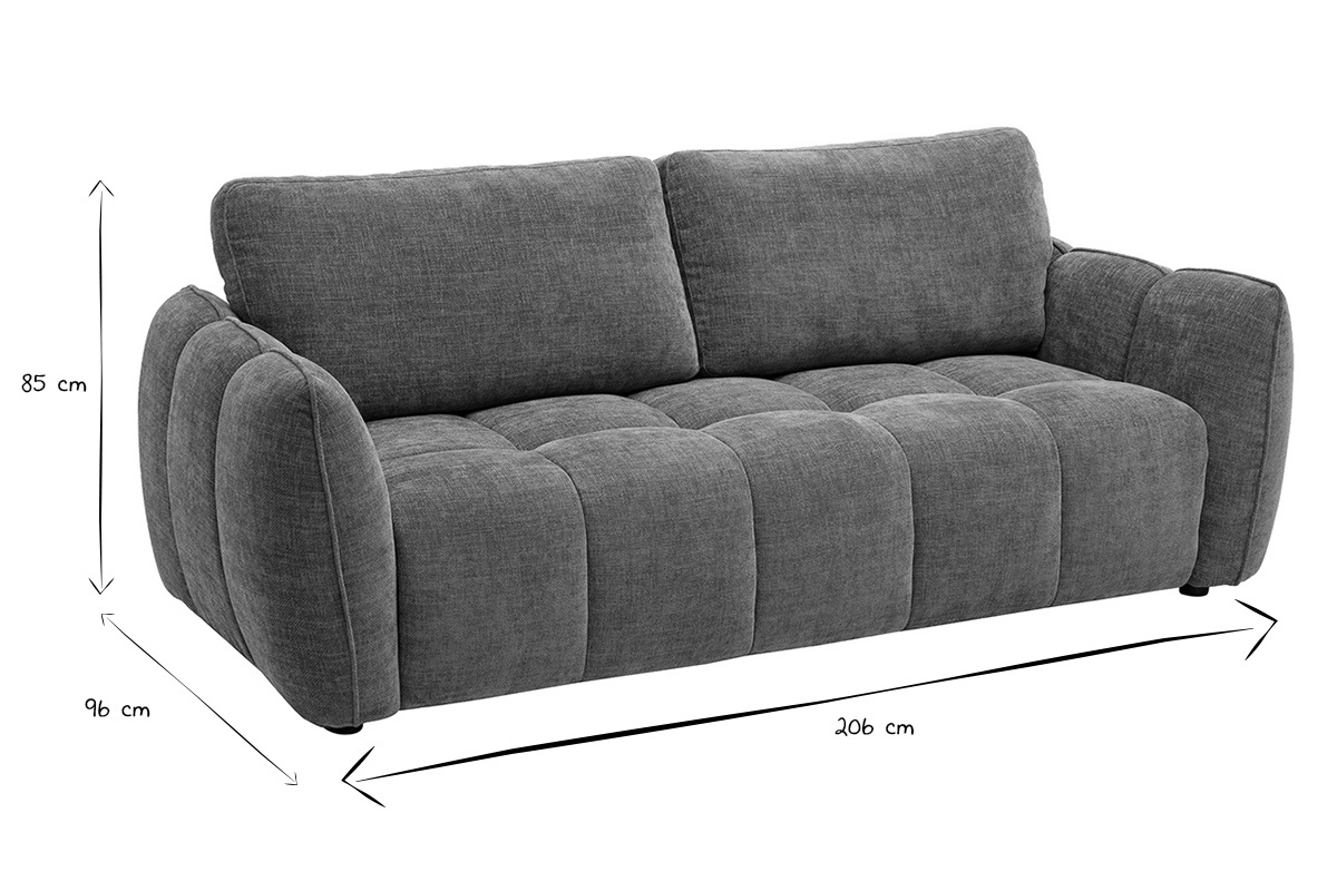 Abmessungen des Designer-Dreisitzers: L206 x T96 x H85 cm in Schwarz und Wei�.
