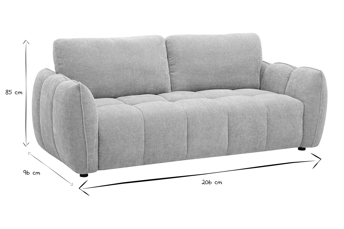 Ma�e des Design-3-Sitzer-Sofas: L206 x T96 x H85 cm in Schwarz und Wei�.