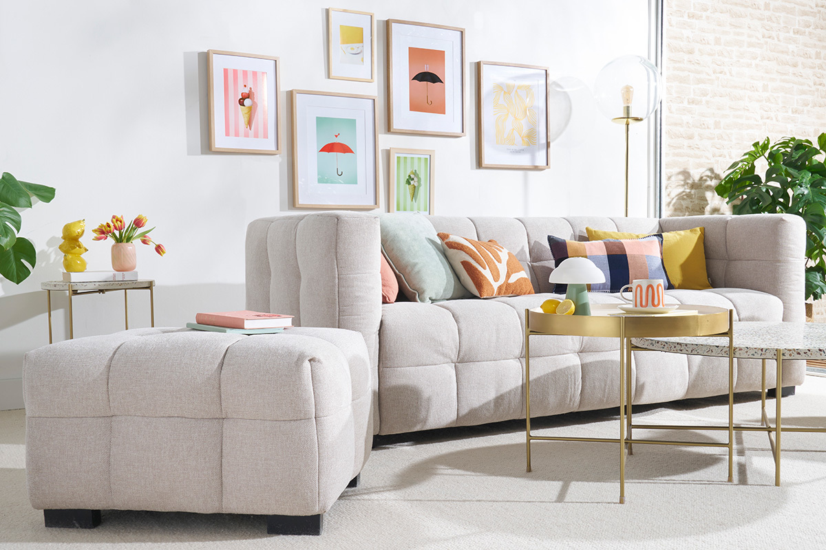 Design-Sofa mit beigem Stoff im Samtdesign 3-Sitzer CORTO