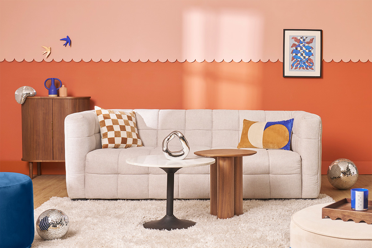 Design-Sofa mit beigem Stoff im Samtdesign 3-Sitzer CORTO