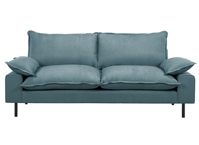 Design-Sofa mit blaugrauem Stoff im Samtdesign und schwarzem Metall 3-Sitzer DORY