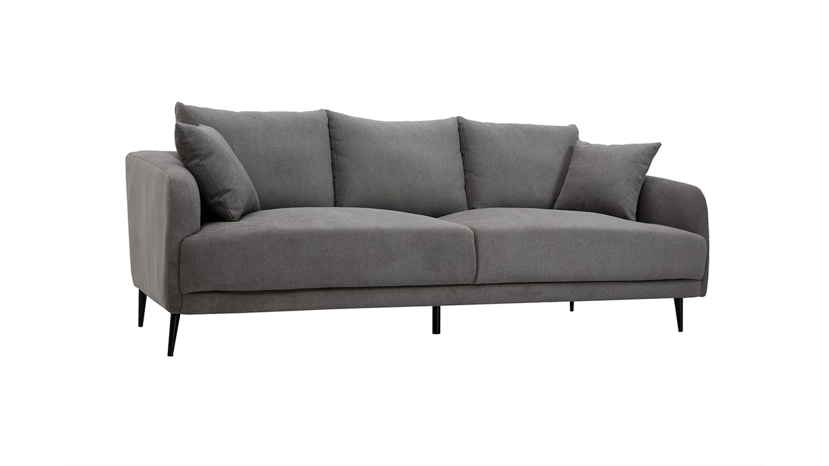 Design-Sofa mit grauem Stoff im Samtdesign und schwarzem Metall 3-Sitzer JERRY