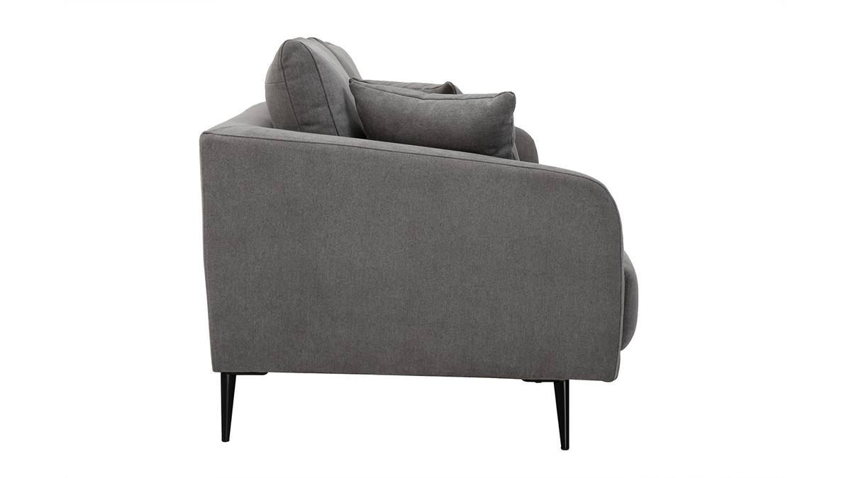 Design-Sofa mit grauem Stoff im Samtdesign und schwarzem Metall 3-Sitzer JERRY