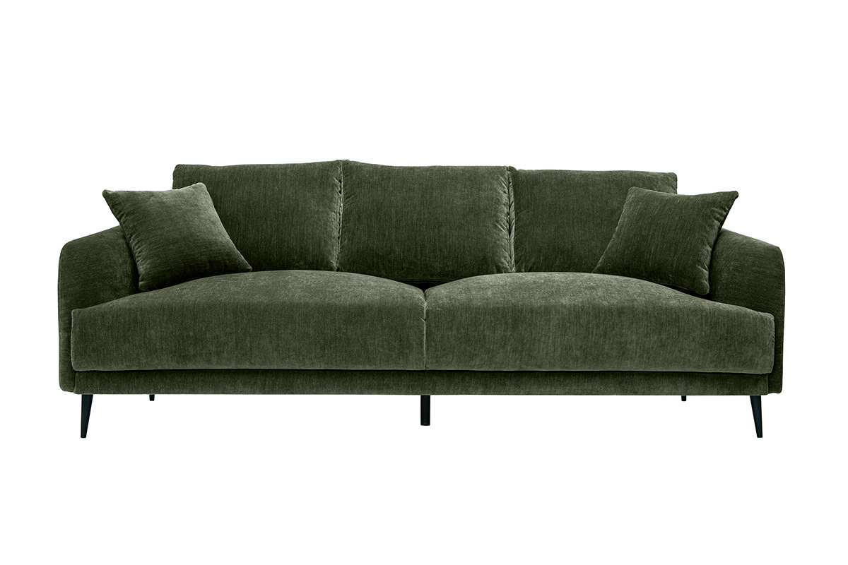 Design-Sofa mit khakifarbenem Stoff im Samtdesign und schwarzem Metall 3-Sitzer JERRY