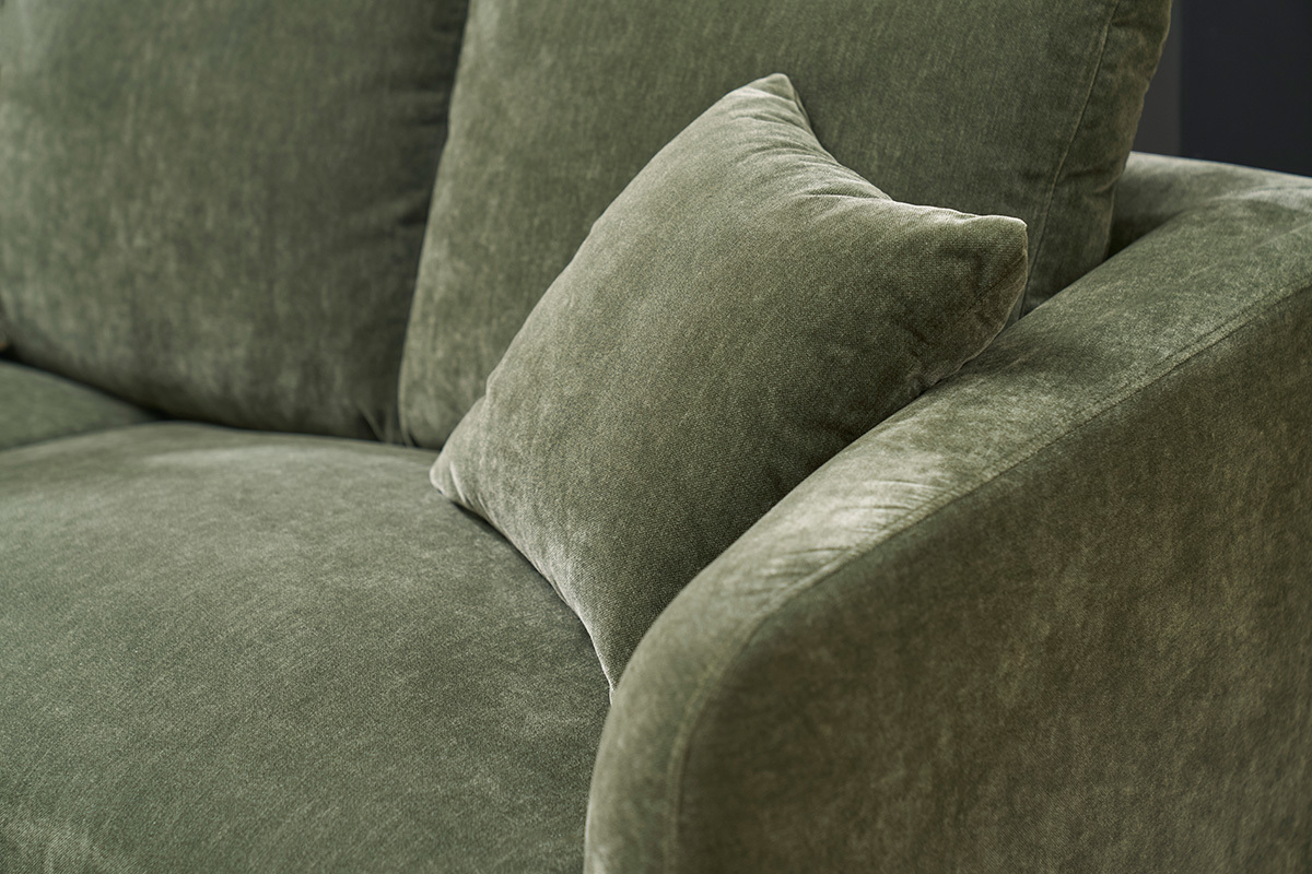 Design-Sofa mit khakifarbenem Stoff im Samtdesign und schwarzem Metall 3-Sitzer JERRY