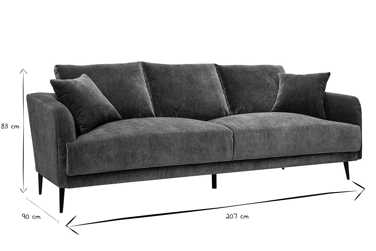 Design-Sofa mit khakifarbenem Stoff im Samtdesign und schwarzem Metall 3-Sitzer JERRY