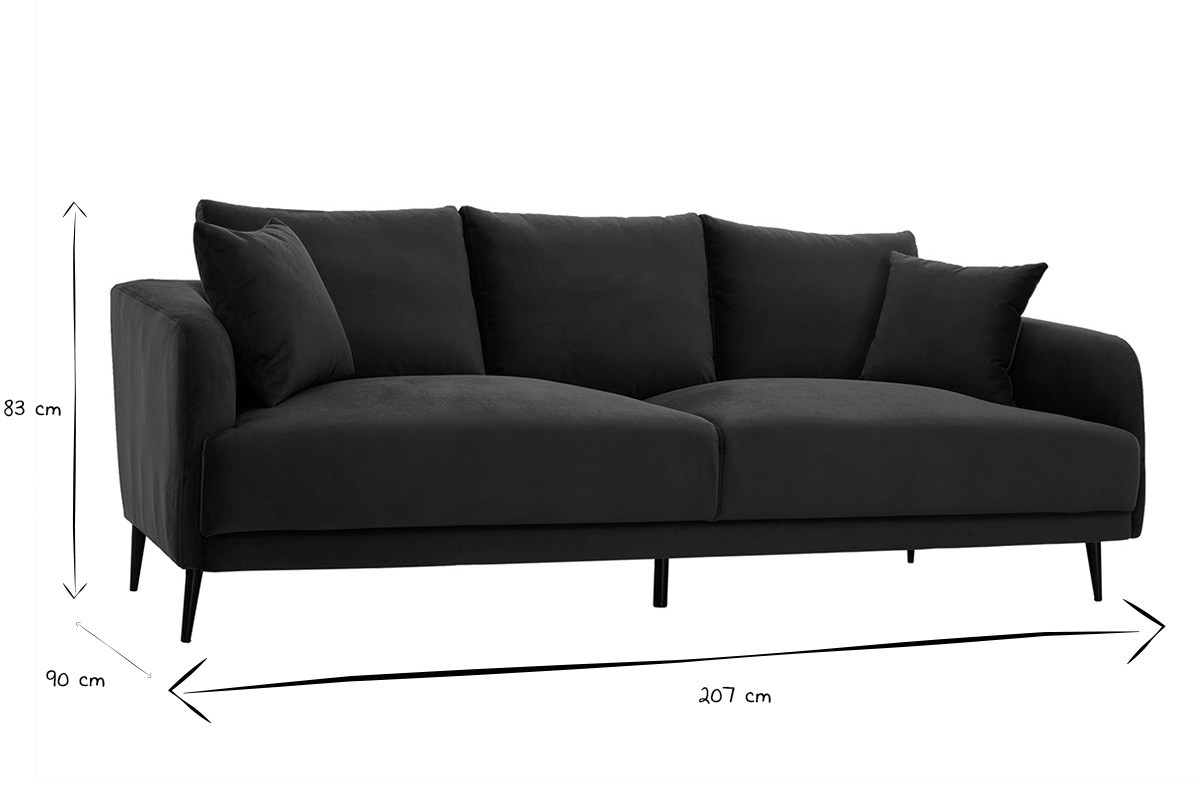 Design-Sofa mit petrolblauem Stoff im Samtdesign und schwarzem Metall 3-Sitzer JERRY