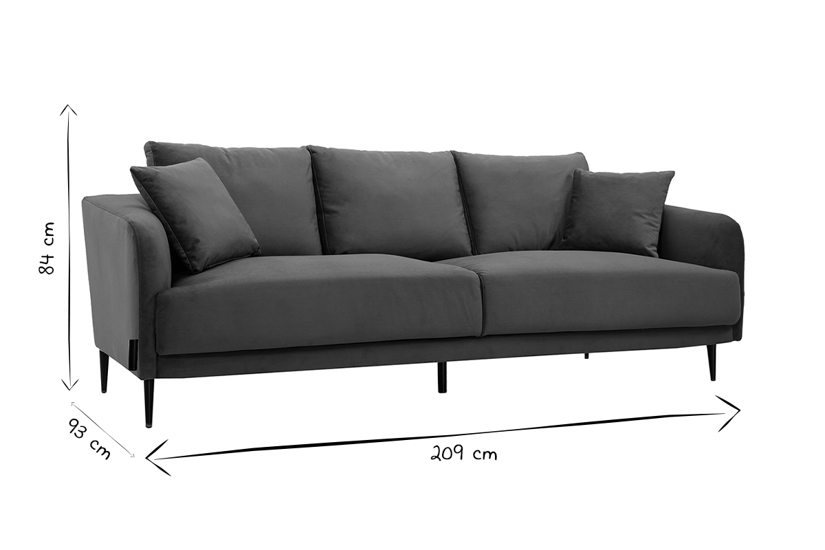 Design-Sofa mit Samteffekt grau 3-Sitzer JERRY