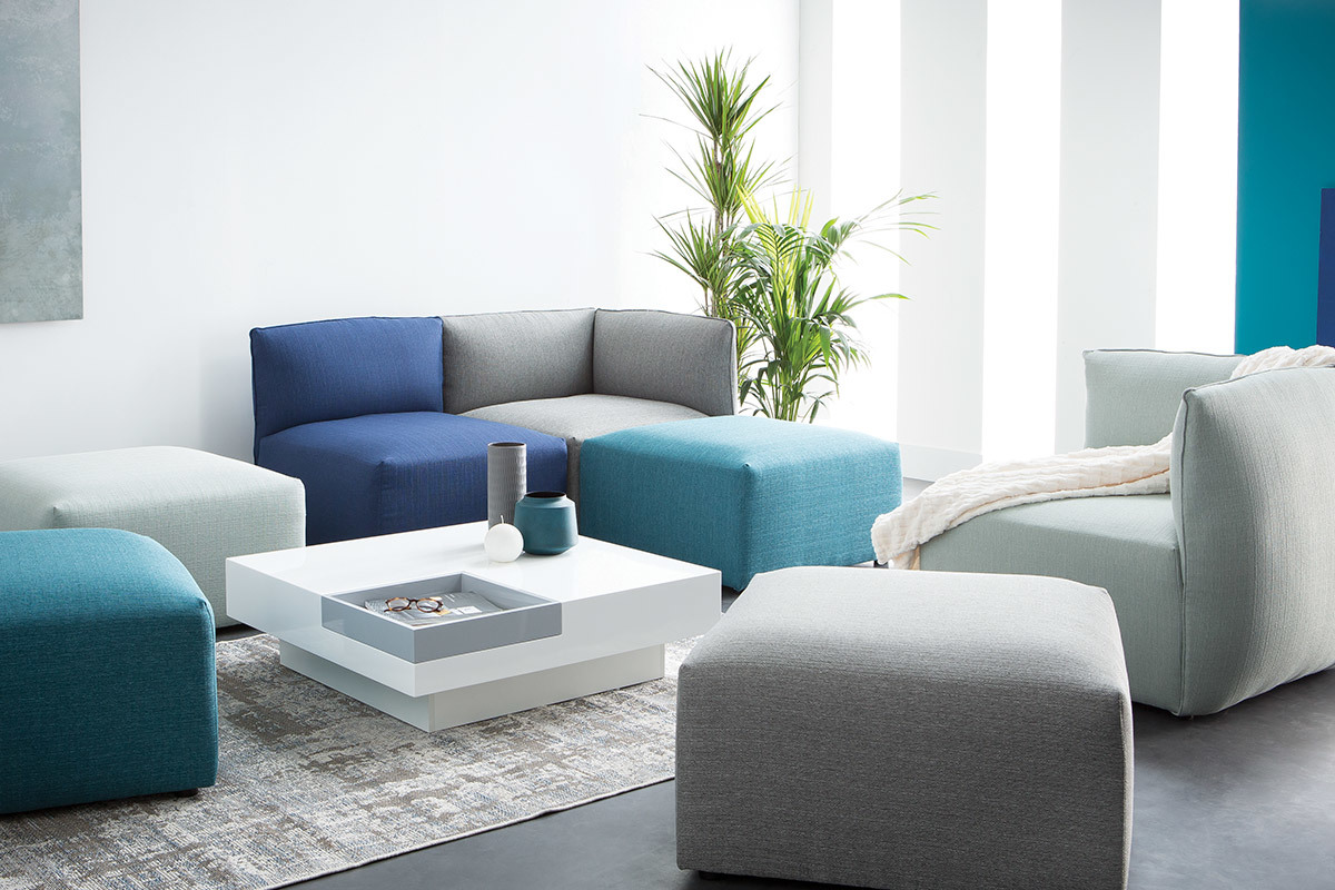 Design-Sofa Modular Stoff Blaugr�n 3-Sitzer MODULO