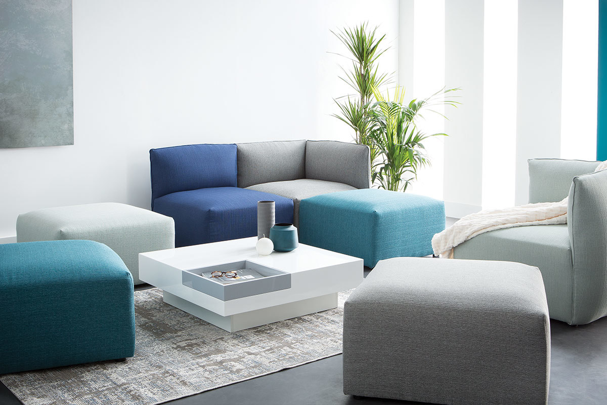 Design-Sofa Modular Stoff Gletscherblau 2-Sitzer MODULO