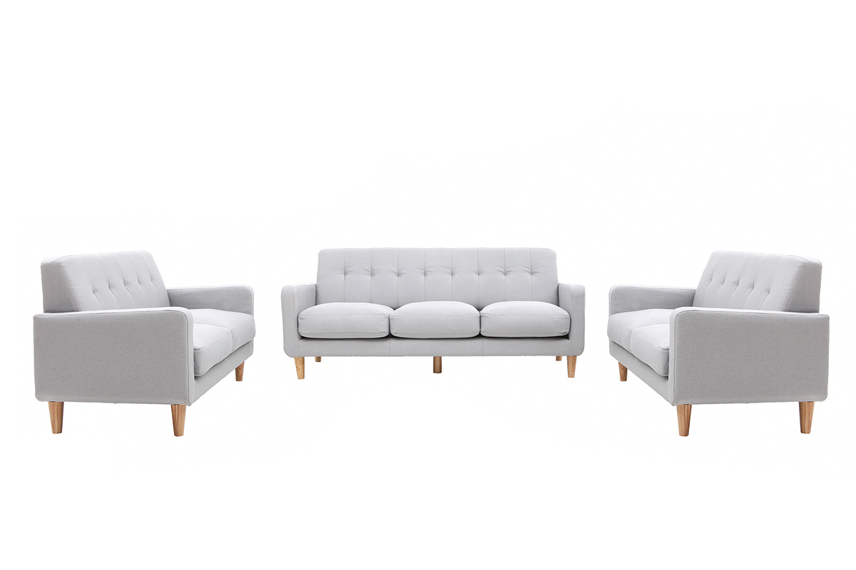 Design-Sofa skandinavisch hellgrauer Stoff 3-Sitzer LUNA
