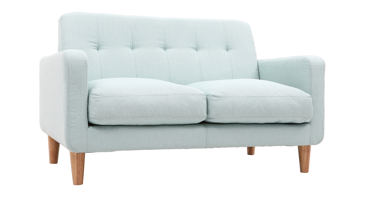 Design-Sofa skandinavisch lagunenblauer Stoff 2-Sitzer LUNA