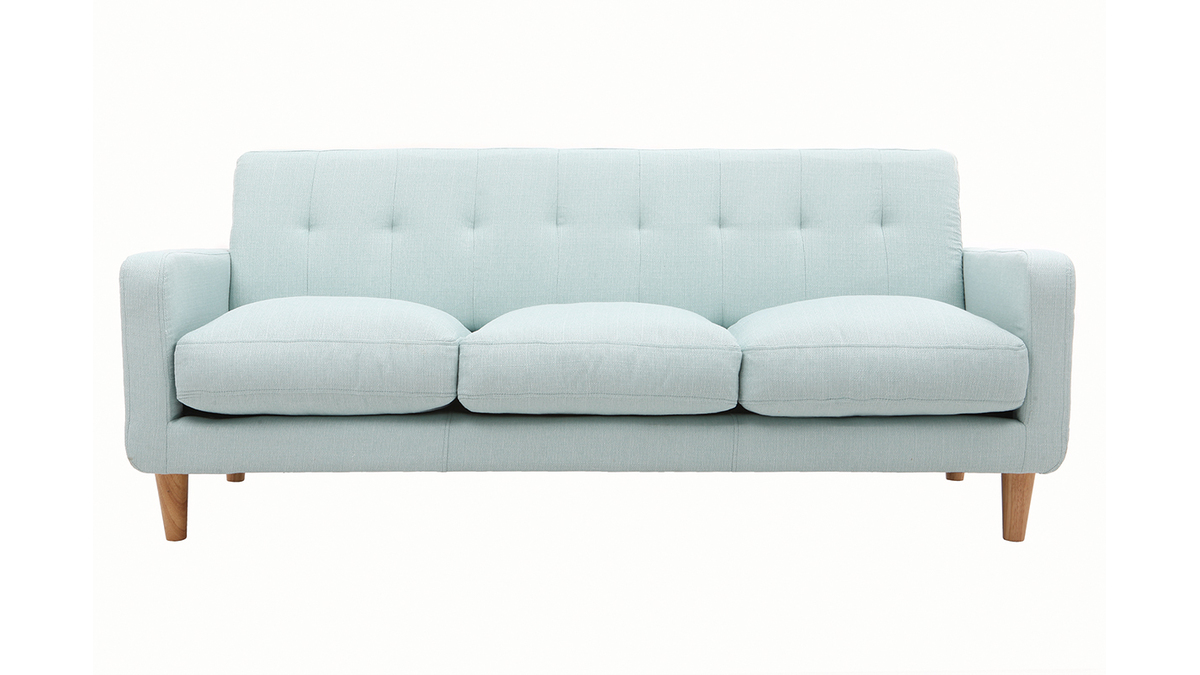 Design-Sofa skandinavisch lagunenblauer Stoff 3-Sitzer LUNA