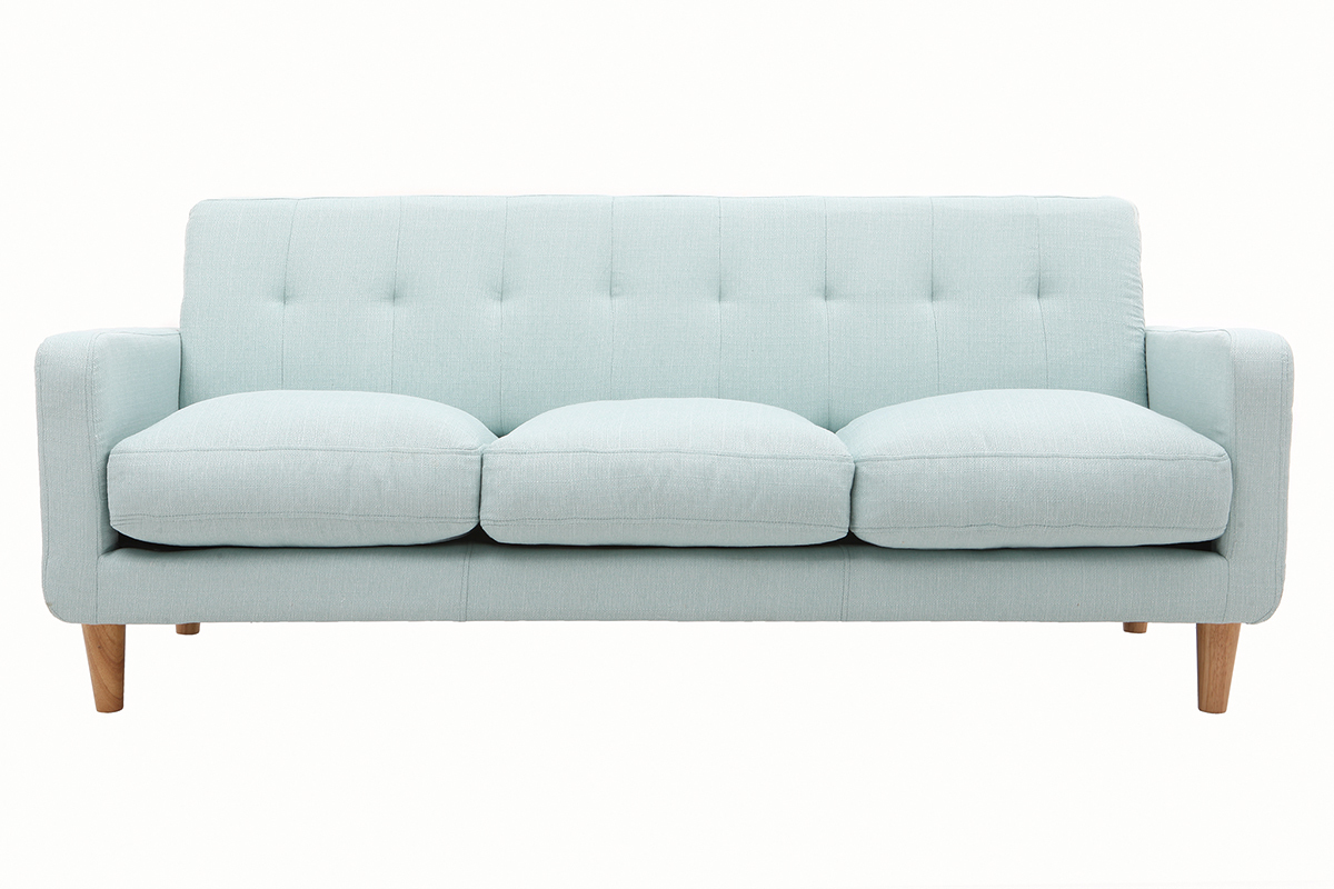 Design-Sofa skandinavisch lagunenblauer Stoff 3-Sitzer LUNA