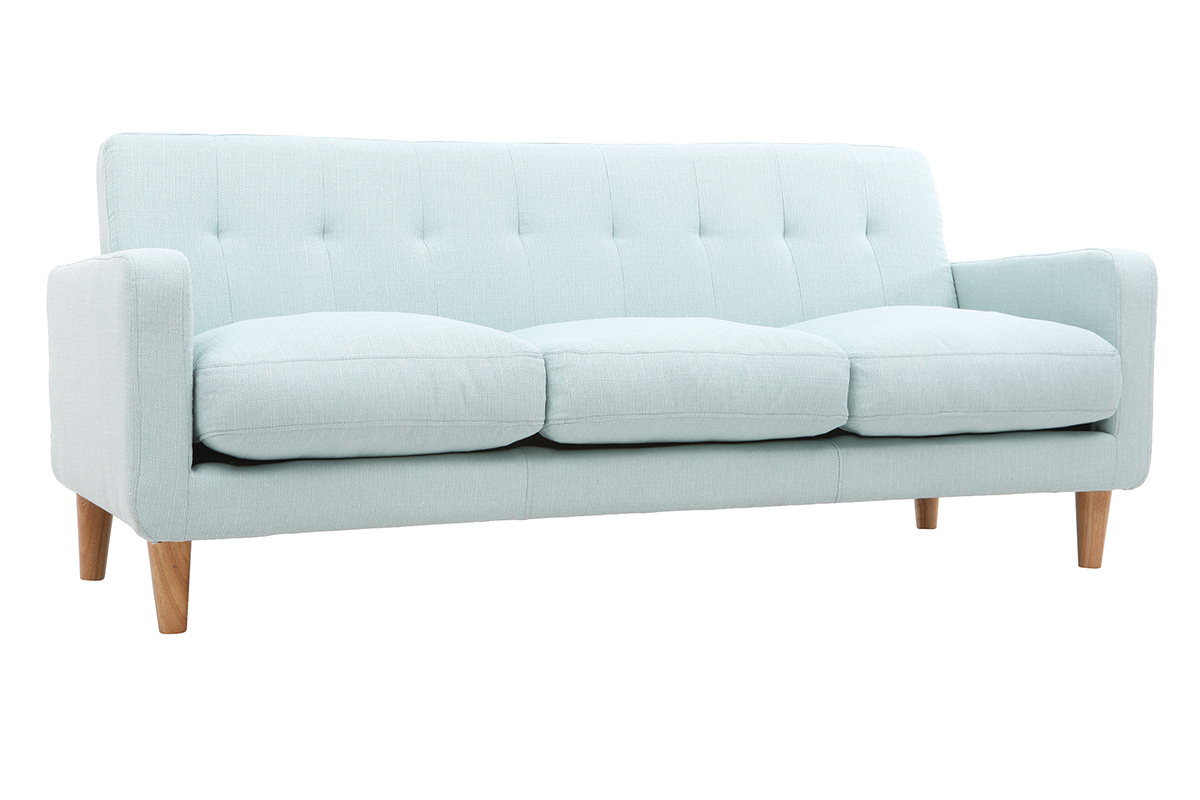 Design-Sofa skandinavisch lagunenblauer Stoff 3-Sitzer LUNA